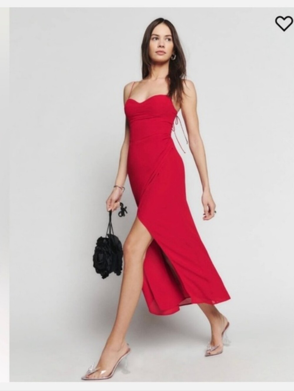 Reformation Kourtney Midi Dress Sz 6 Sweetheart Cherry Red Slit Bustier Wedding